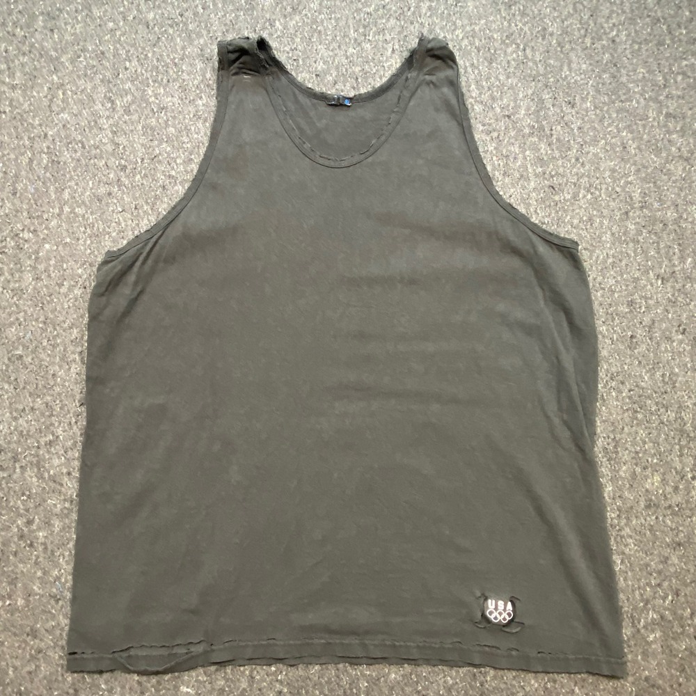 Tank Top XL Mens Black Distressed USA Olympics Sleeveless Cotton Grunge 5059